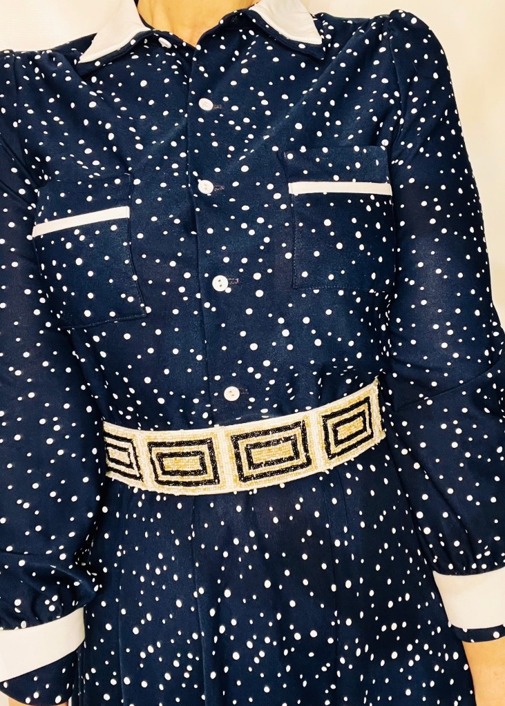 Vintage 1970s Midi polka dot dress - Vintage Fashion Magazine photos - outfit inspiration inspo