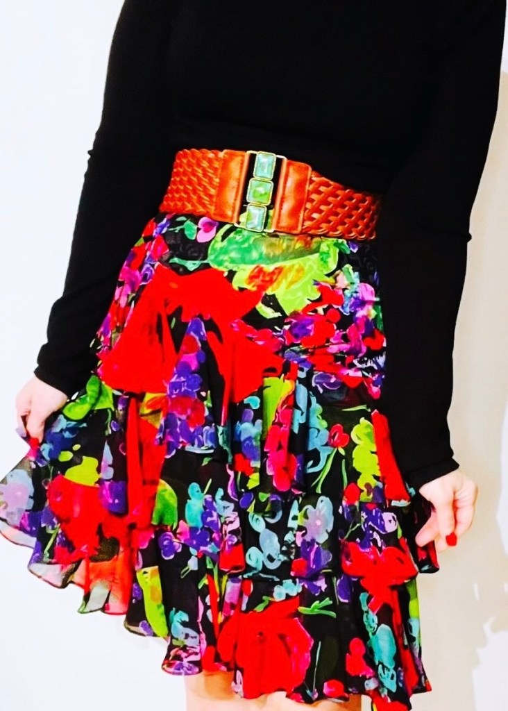 Vintage 1980s Lillie Rubin silk floral skirt - Vintage Fashion Magazine photos - outfit inspiration inspo 