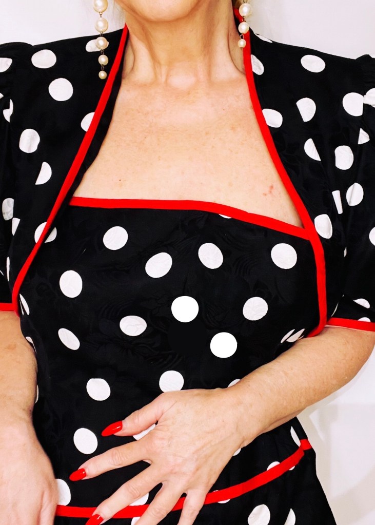 Vintage 1980s Lillie Rubin Polka Dot dress with bolero jacket - Vintage Fashion Magazine photos - outfit inspiration inspo 